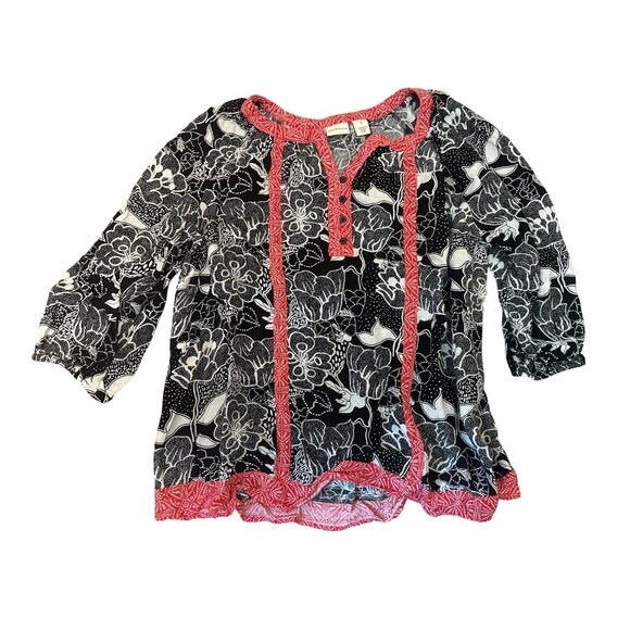 Westbound Womens Floral Boho Top Blouse L Floral Peasant 1/4 Button - Picture 1 of 5